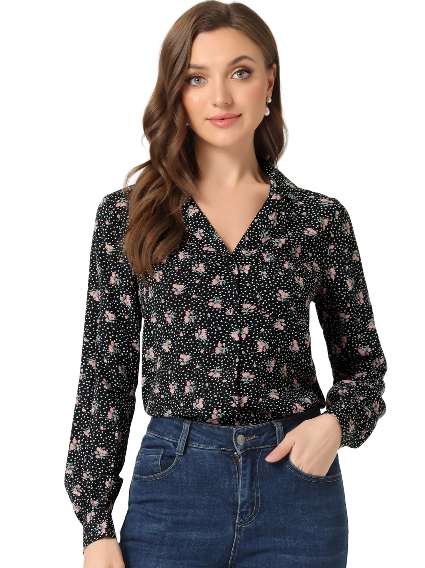Women's Long Sleeve Printed Button Down Top (Available in Plus Size)