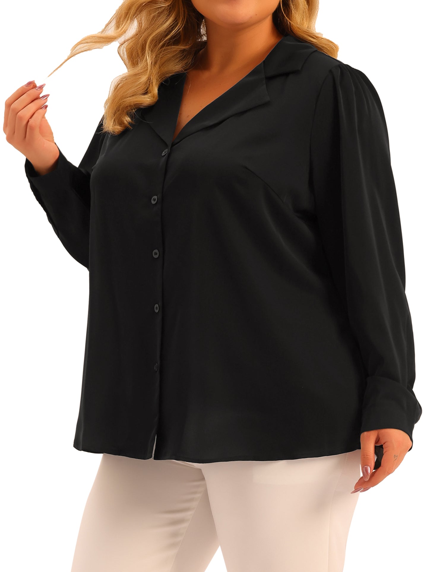 Women Plus Size Button Down Shirt Casual Collar Long Sleeve Top