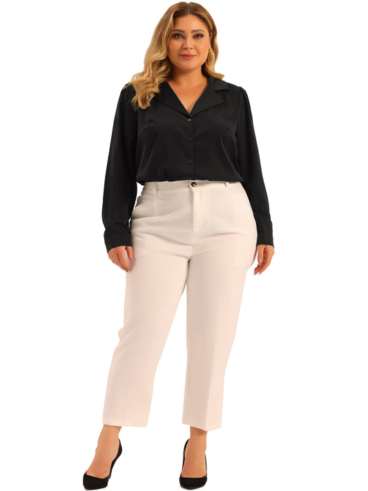 Women Plus Size Button Down Shirt Casual Collar Long Sleeve Top