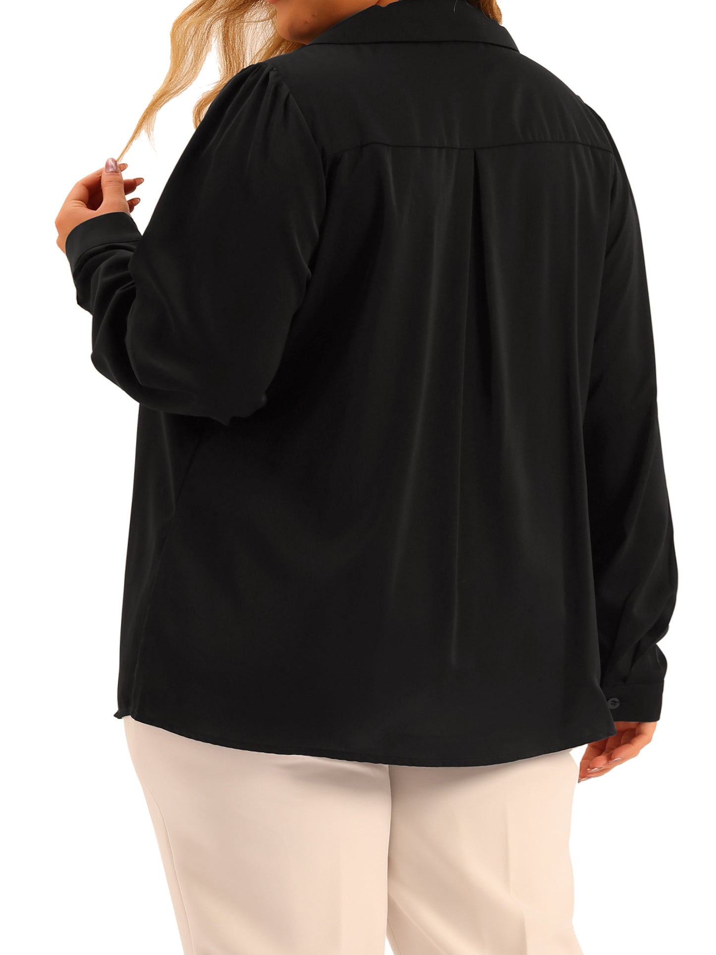 Women Plus Size Button Down Shirt Casual Collar Long Sleeve Top
