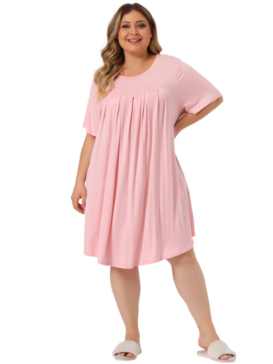 Women Plus Size Nightgown Short Sleeve Round Neck Pajama Nightshirt