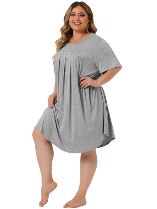 Women Plus Size Nightgown Short Sleeve Round Neck Pajama Nightshirt