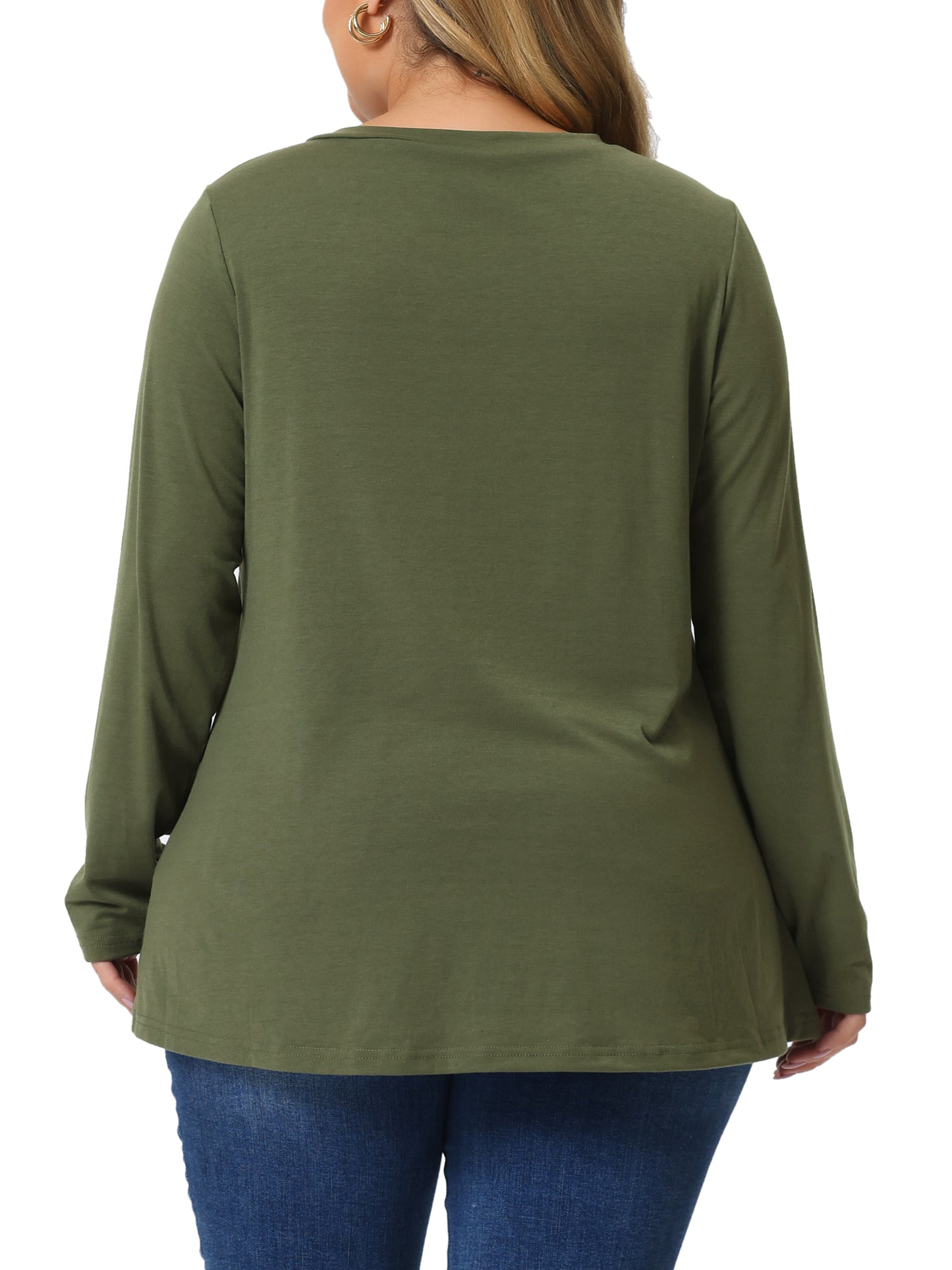 Women Plus Size Tunic Tops Casual V Neck Loose Button Side Long Sleeve Basic Swing Blouse