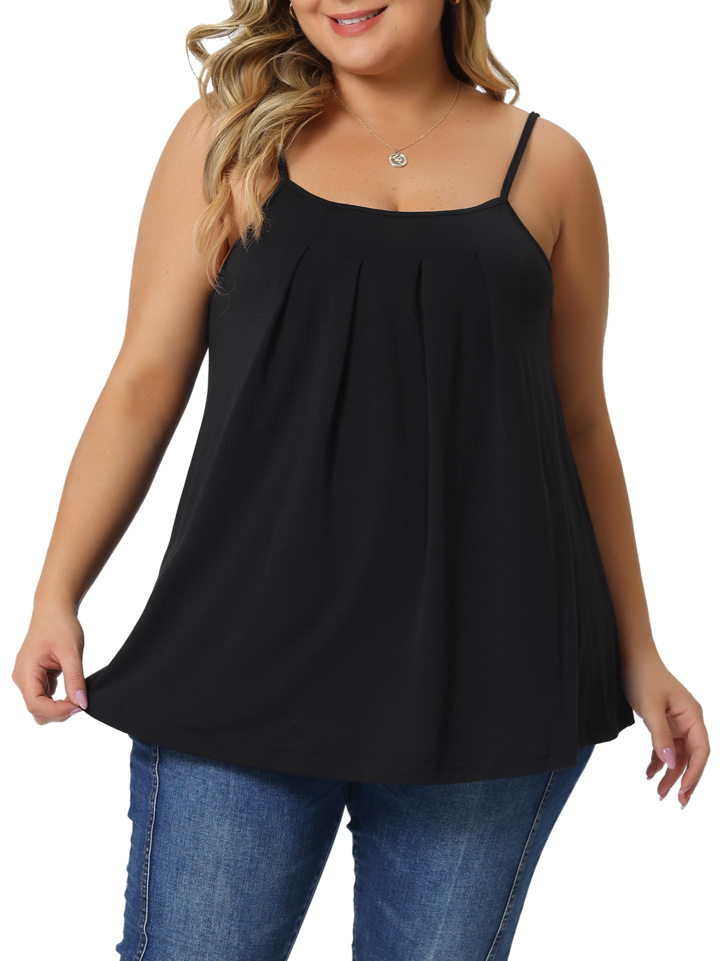 [PACK SALES] Women's Plus Size 2 Pieces Cami Adjustable Strap Elegant Basic Packs Pleated Sleeveless Tank Tops