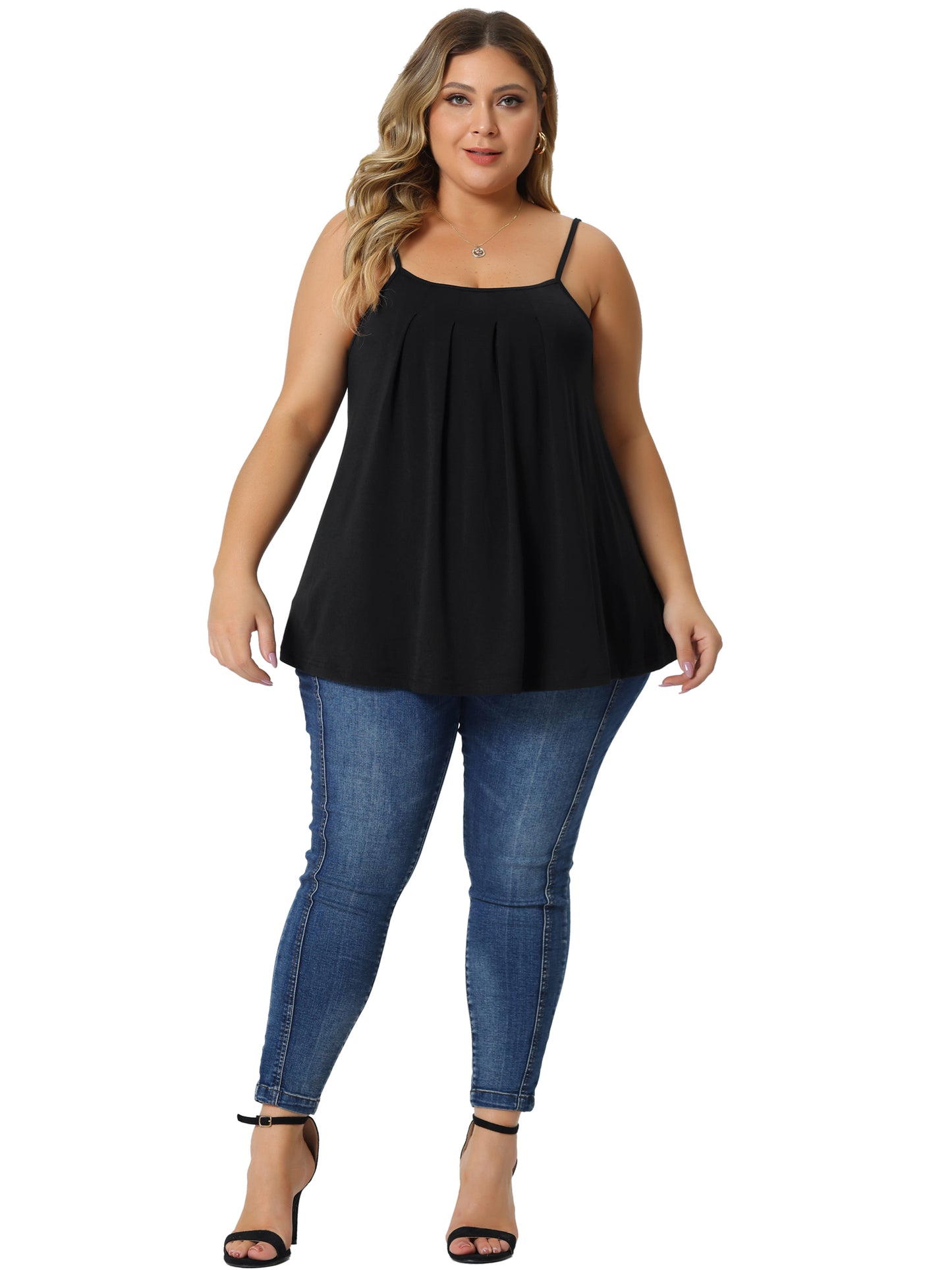 [PACK SALES] Women's Plus Size 2 Pieces Cami Adjustable Strap Elegant Basic Packs Pleated Sleeveless Tank Tops