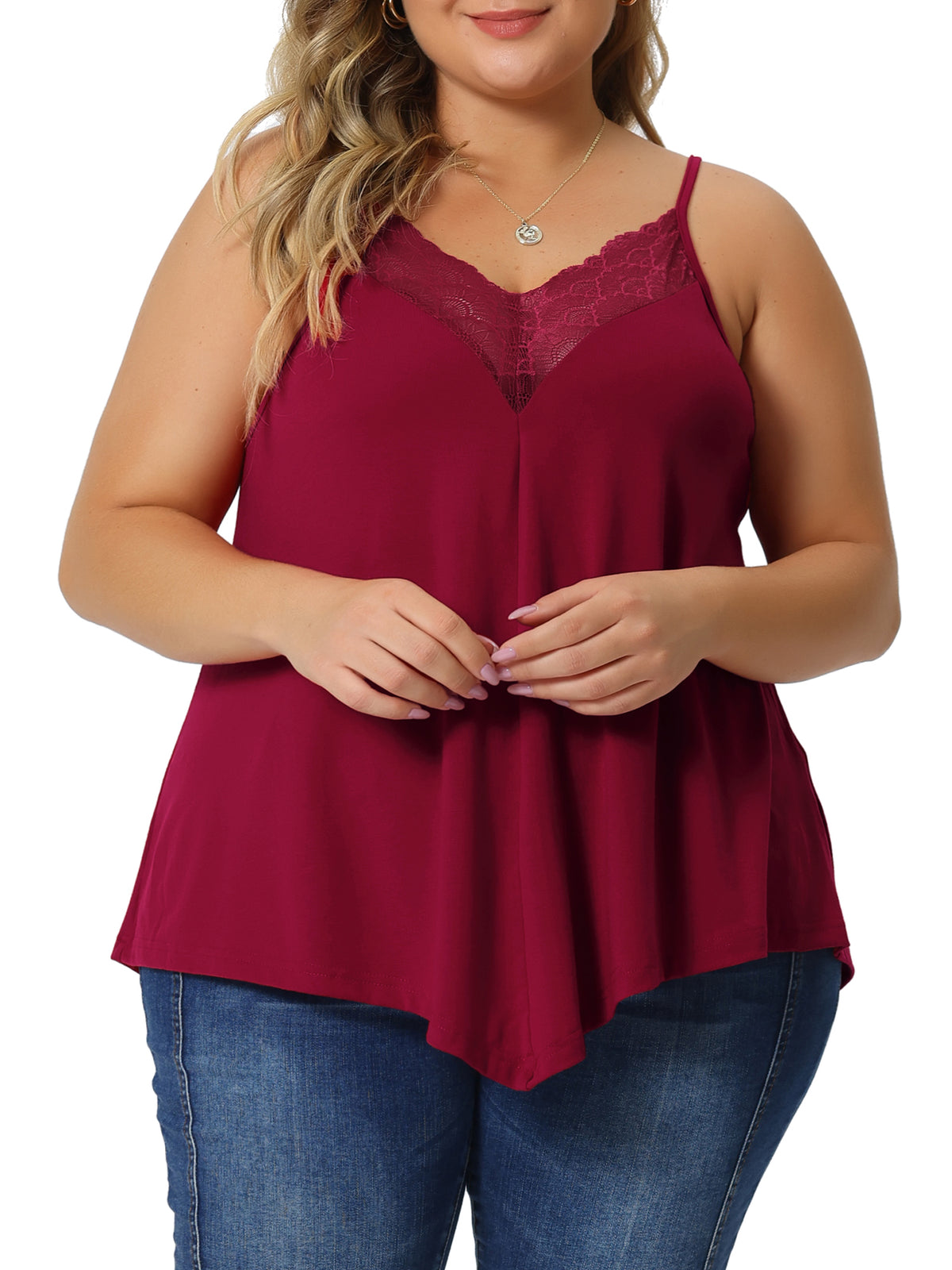 [PACK SALES] Women's Plus Size 2 Pieces Cami Tank V-Neck Lace Camisole Spaghetti Strap Tops