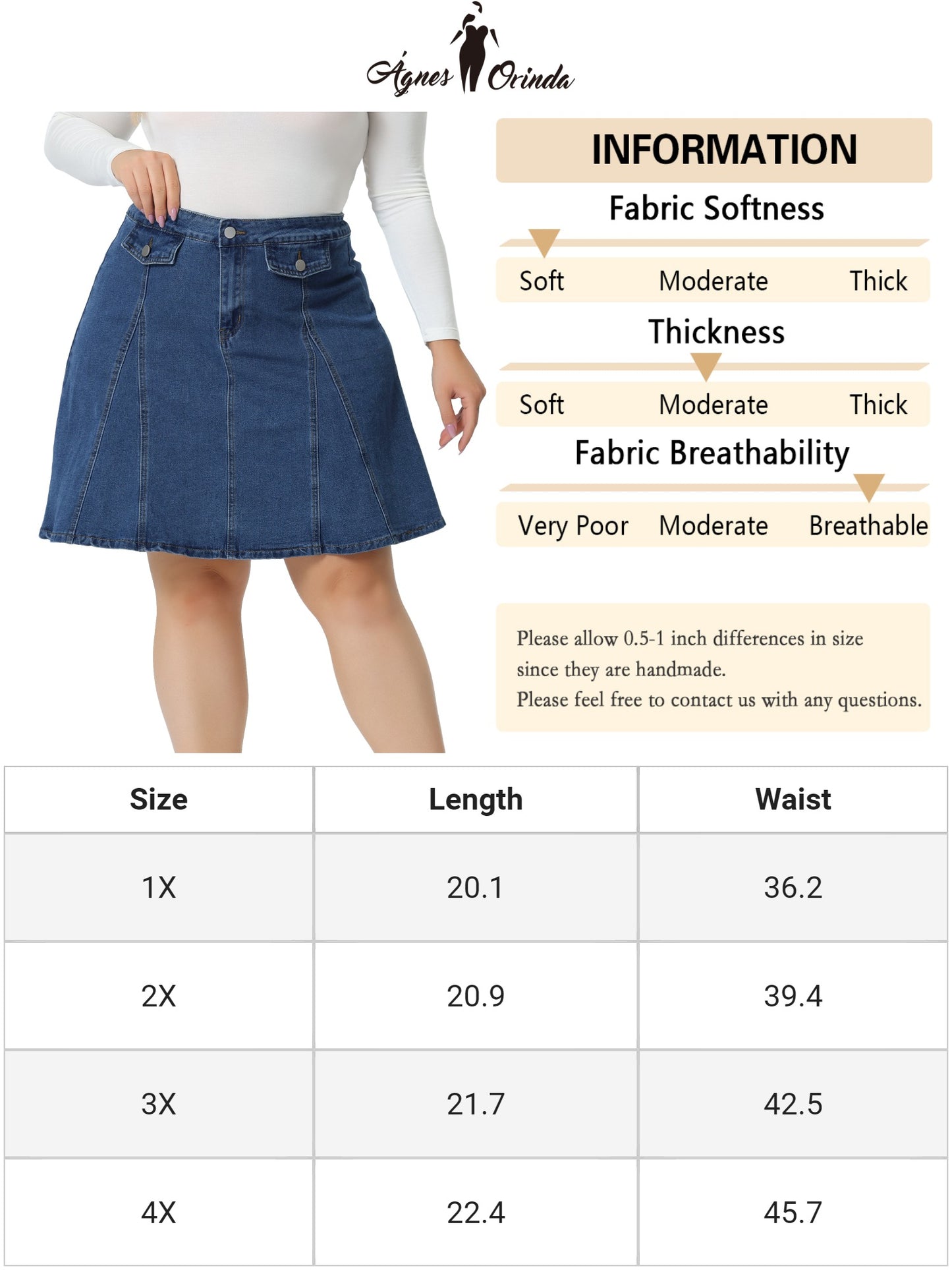 Women Plus Size Denim Skirt Casual A-line Jean Buttons Decor Faux Pockets Mini Skirt
