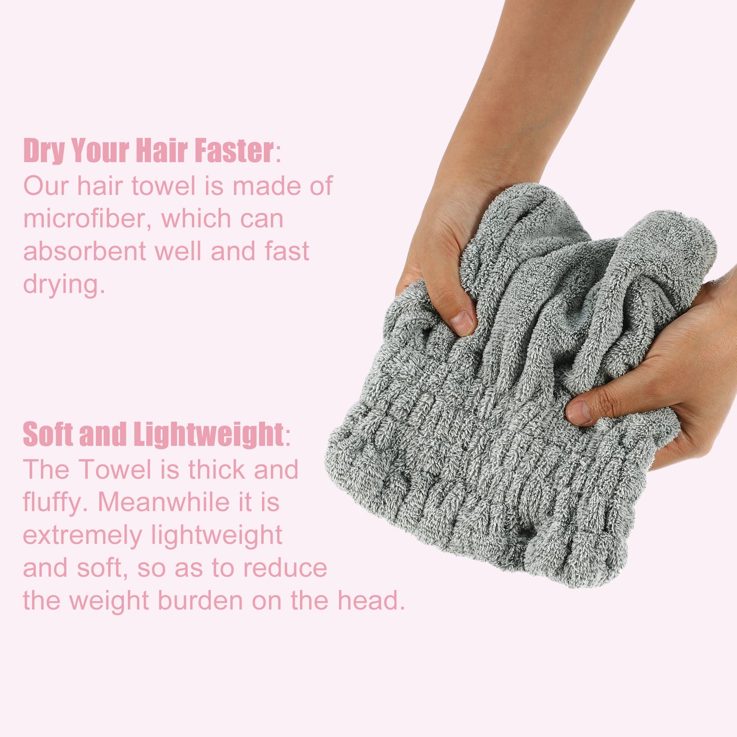 Charcoal Fiber Hair Drying Towel Strong Absorbent Lightweight Dry Cap Gray