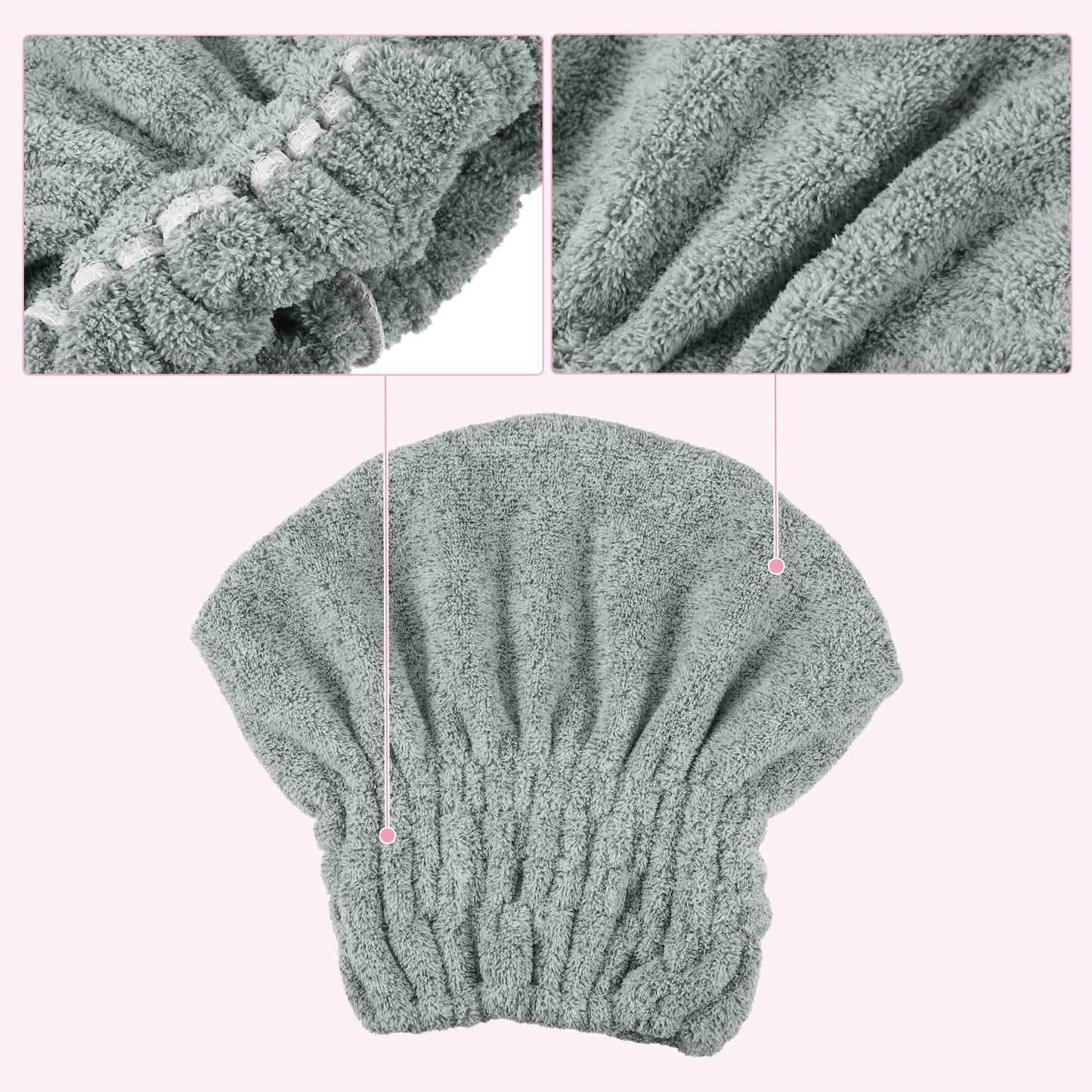 Charcoal Fiber Hair Drying Towel Strong Absorbent Lightweight Dry Cap Gray