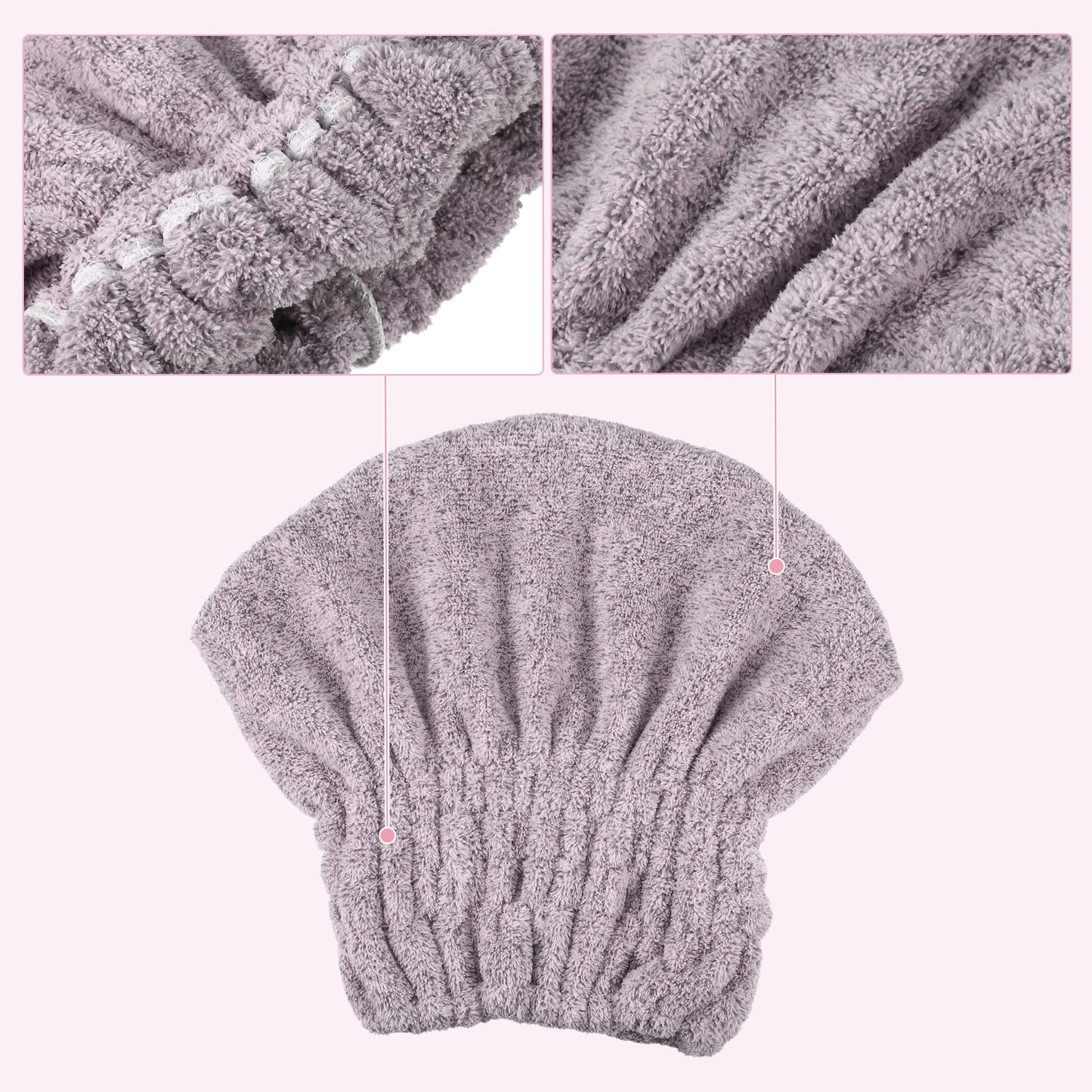 Charcoal Fiber Hair Drying Towel Strong Absorbent Lightweight Dry Cap Purple