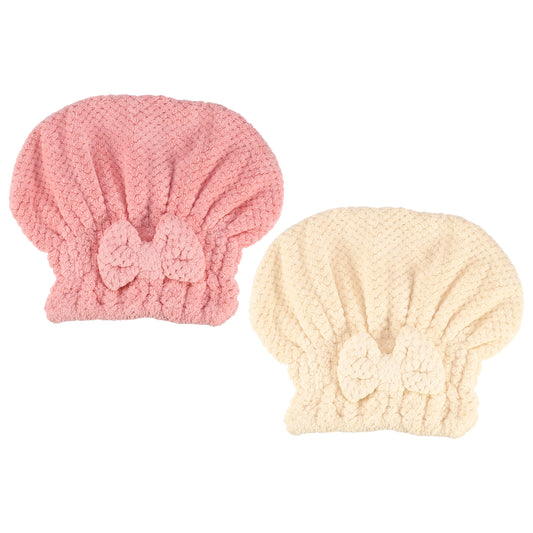 2 Pcs Nylon Coral Fleece Hair Towel Quick Drying Absorbent Dry Cap Beige, Pink