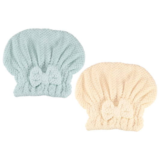 2 Pcs Nylon Coral Fleece Hair Towel Quick Drying Absorbent Dry Cap Beige, Blue