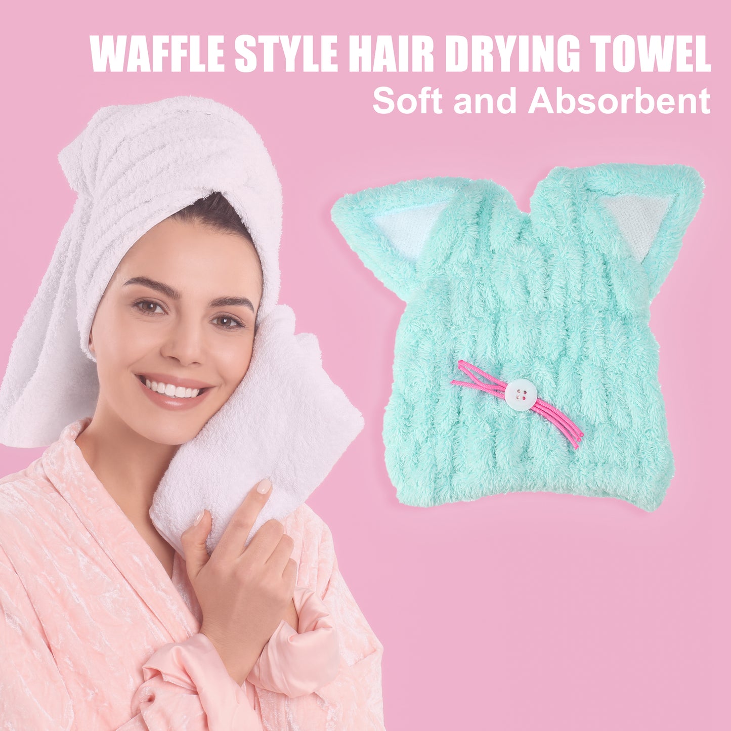 Cat Shape Cute Hair Drying Towel Dry Cap, Lightweight Strong Absorbent, Blue