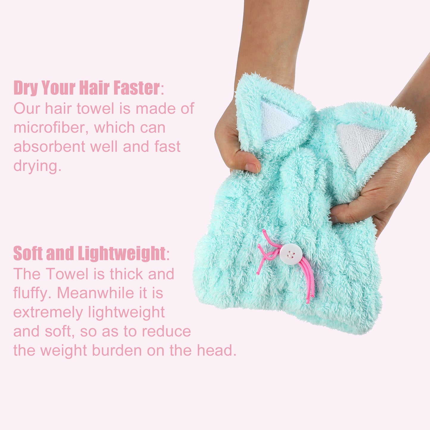 Cat Shape Cute Hair Drying Towel Dry Cap, Lightweight Strong Absorbent, Blue