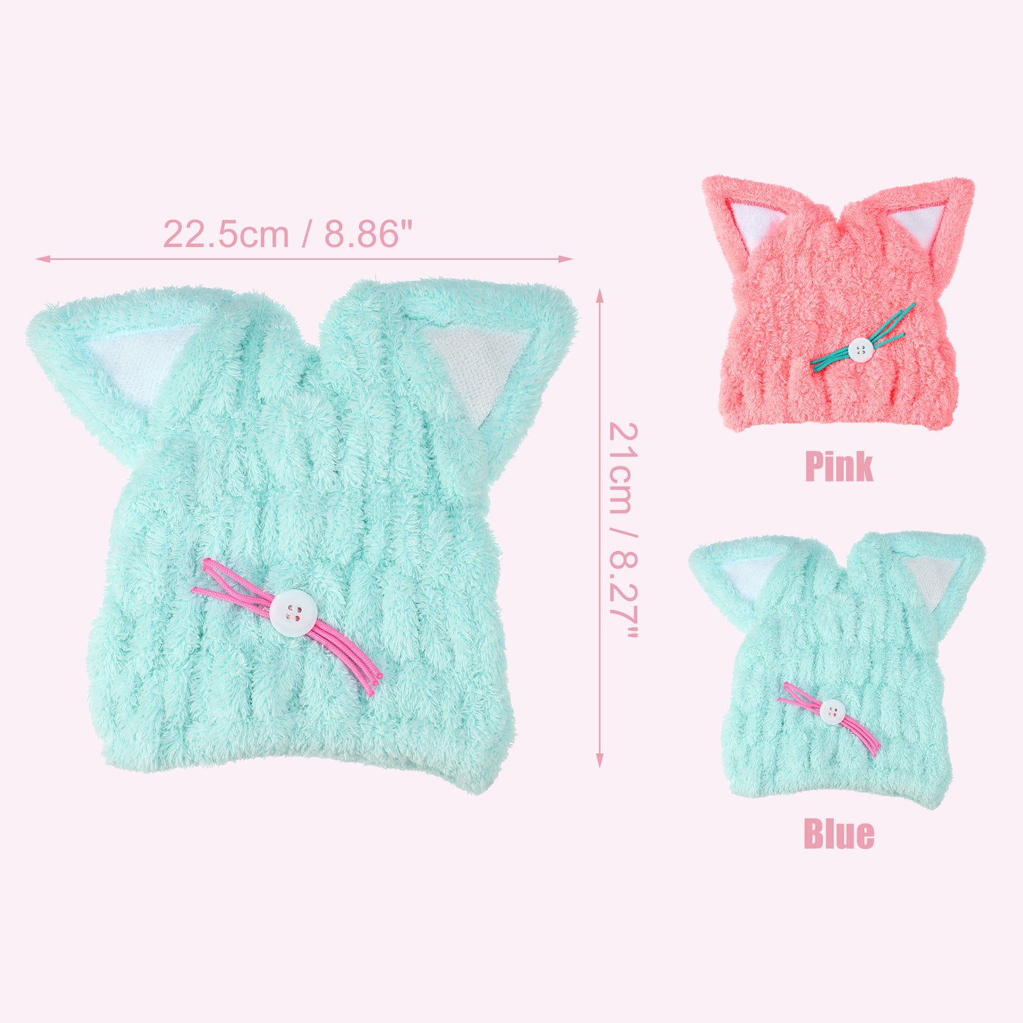 Cat Shape Cute Hair Drying Towel Dry Cap, Lightweight Strong Absorbent, Blue
