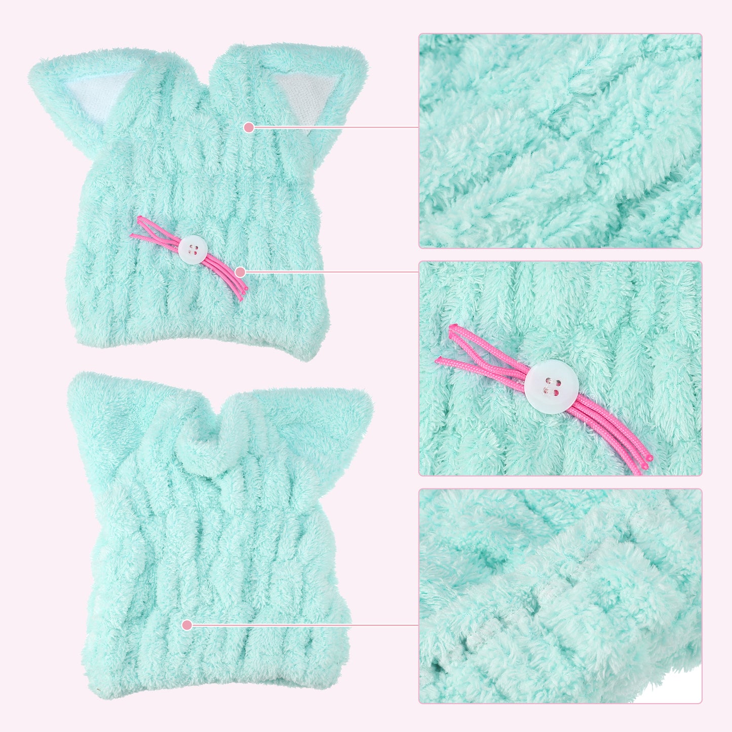 Cat Shape Cute Hair Drying Towel Dry Cap, Lightweight Strong Absorbent, Blue