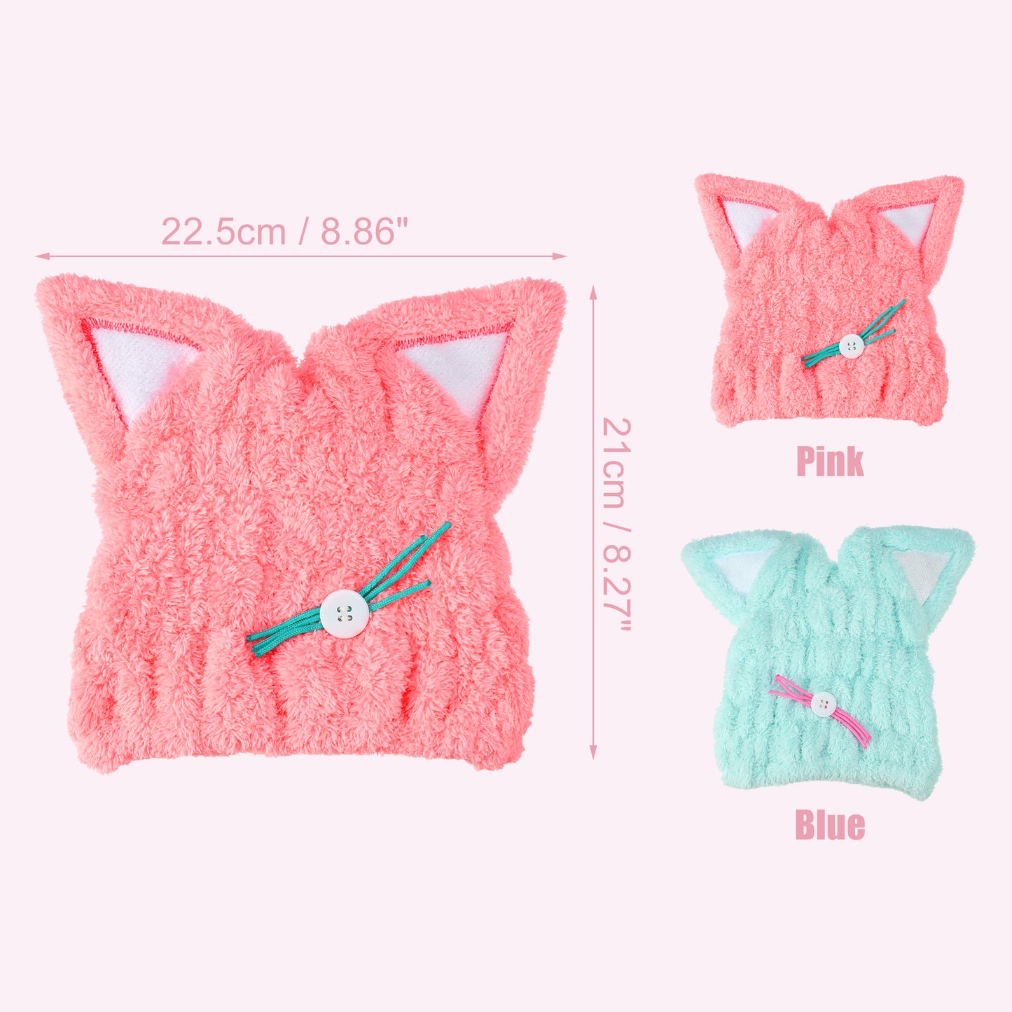 Cat Shape Cute Hair Drying Towel Dry Cap, Lightweight Strong Absorbent, Pink