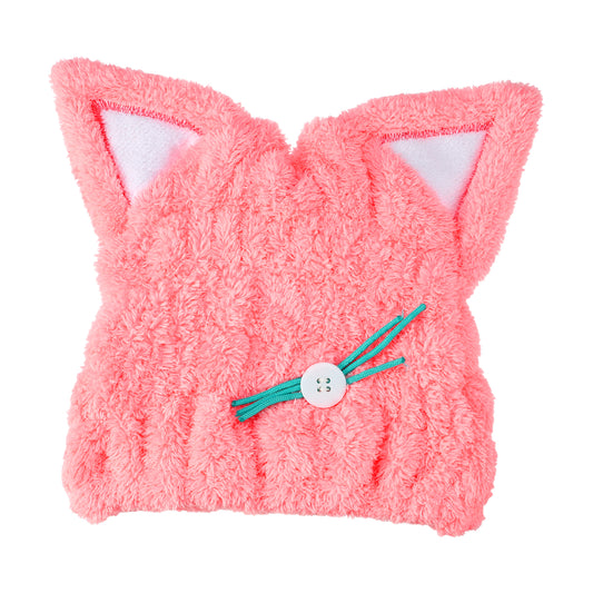 Cat Shape Cute Hair Drying Towel Dry Cap, Lightweight Strong Absorbent, Pink