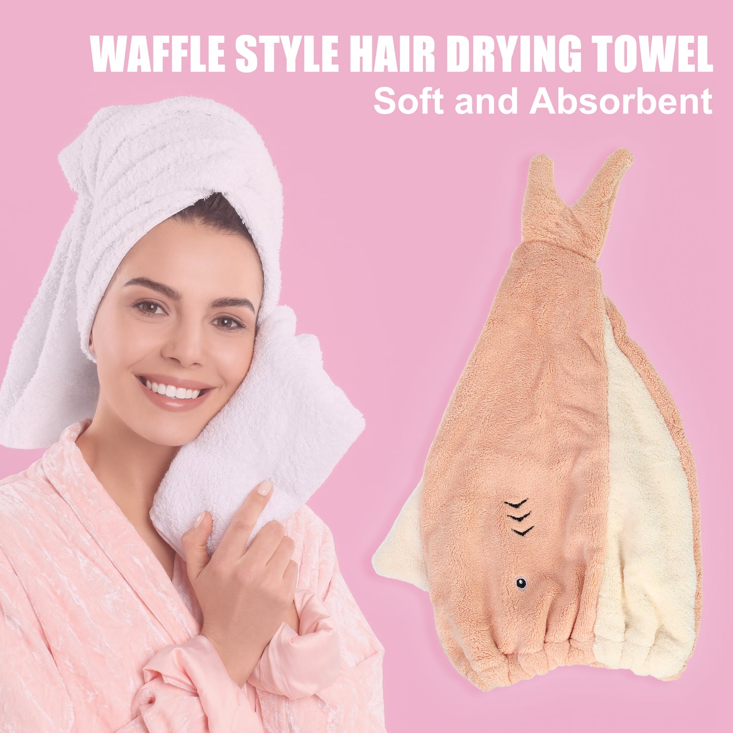 Shark Shaped Cute Hair Drying Towel Absorbent Dry Cap Towel Orange