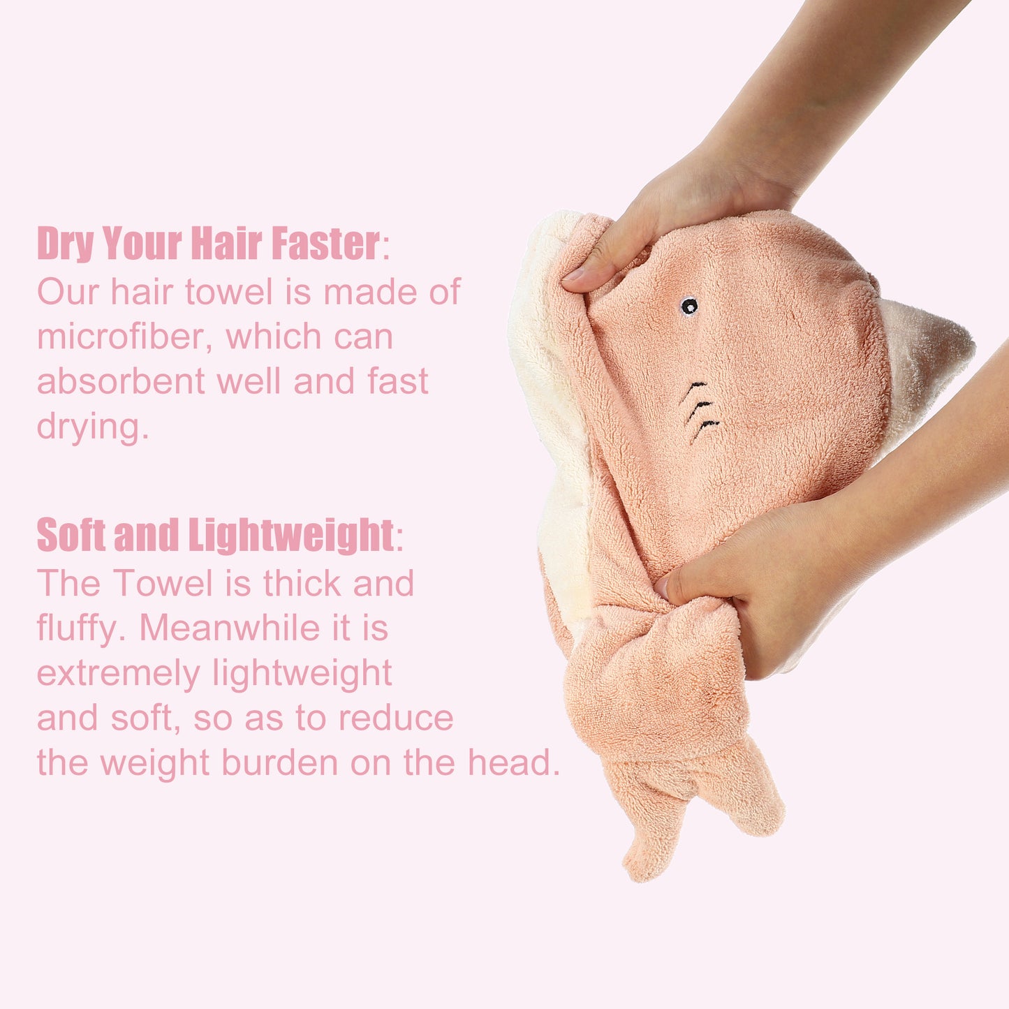 Shark Shaped Cute Hair Drying Towel Absorbent Dry Cap Towel Orange
