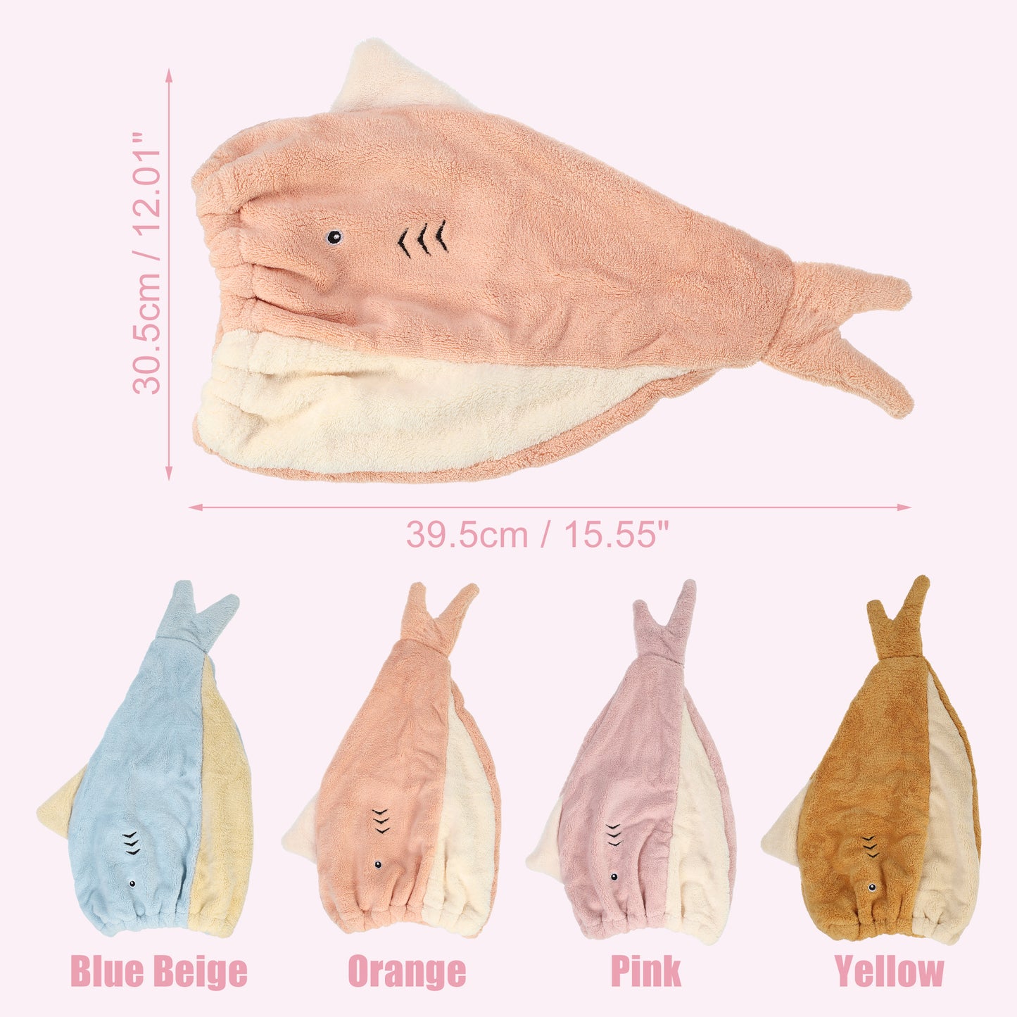 Shark Shaped Cute Hair Drying Towel Absorbent Dry Cap Towel Orange