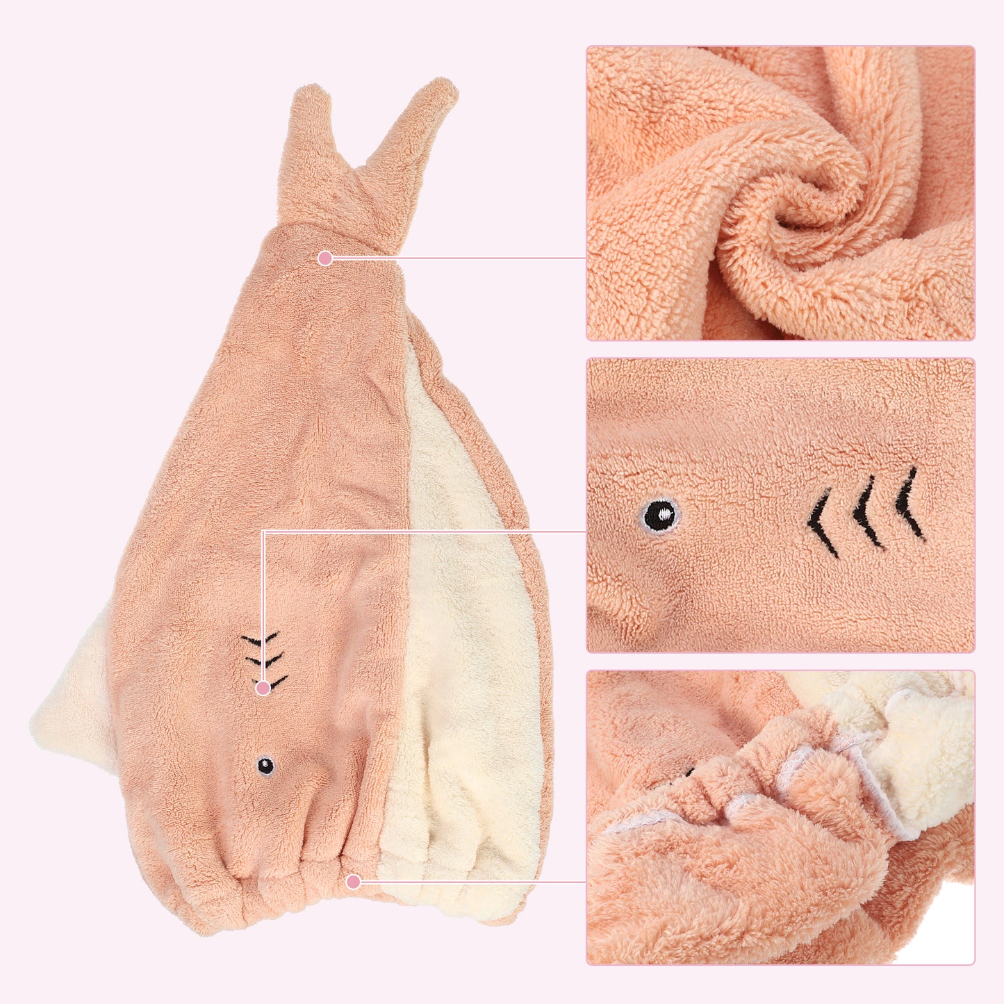 Shark Shaped Cute Hair Drying Towel Absorbent Dry Cap Towel Orange