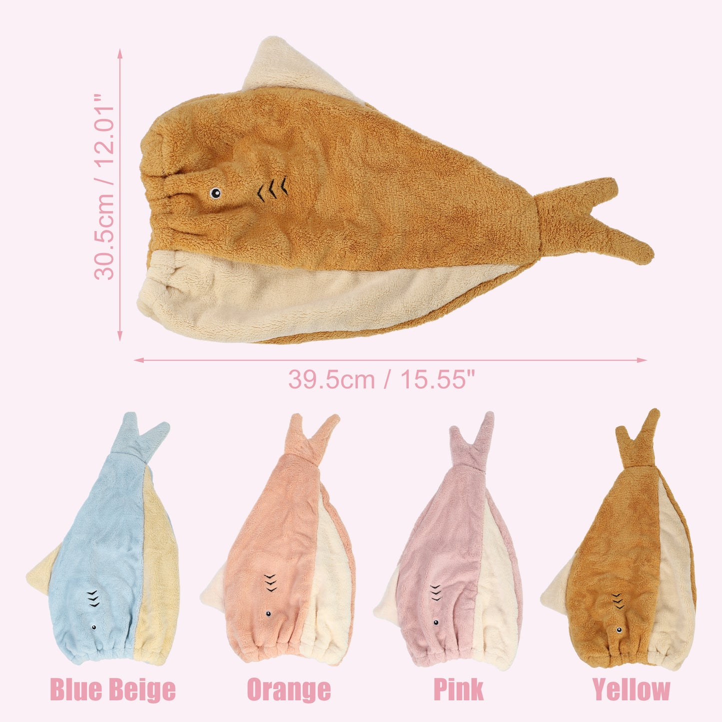 Shark Shaped Cute Hair Drying Towel Absorbent Dry Cap Towel Yellow