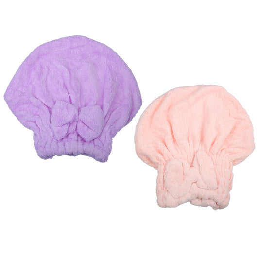 2 Pcs Coral Fleece Hair Drying Towel Dry Cap, Lightweight Strong Absorbent, Pink, Purple