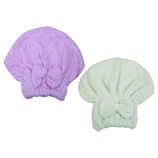 2 Pcs Coral Fleece Hair Drying Towel Dry Cap, Lightweight Strong Absorbent, Purple, Green