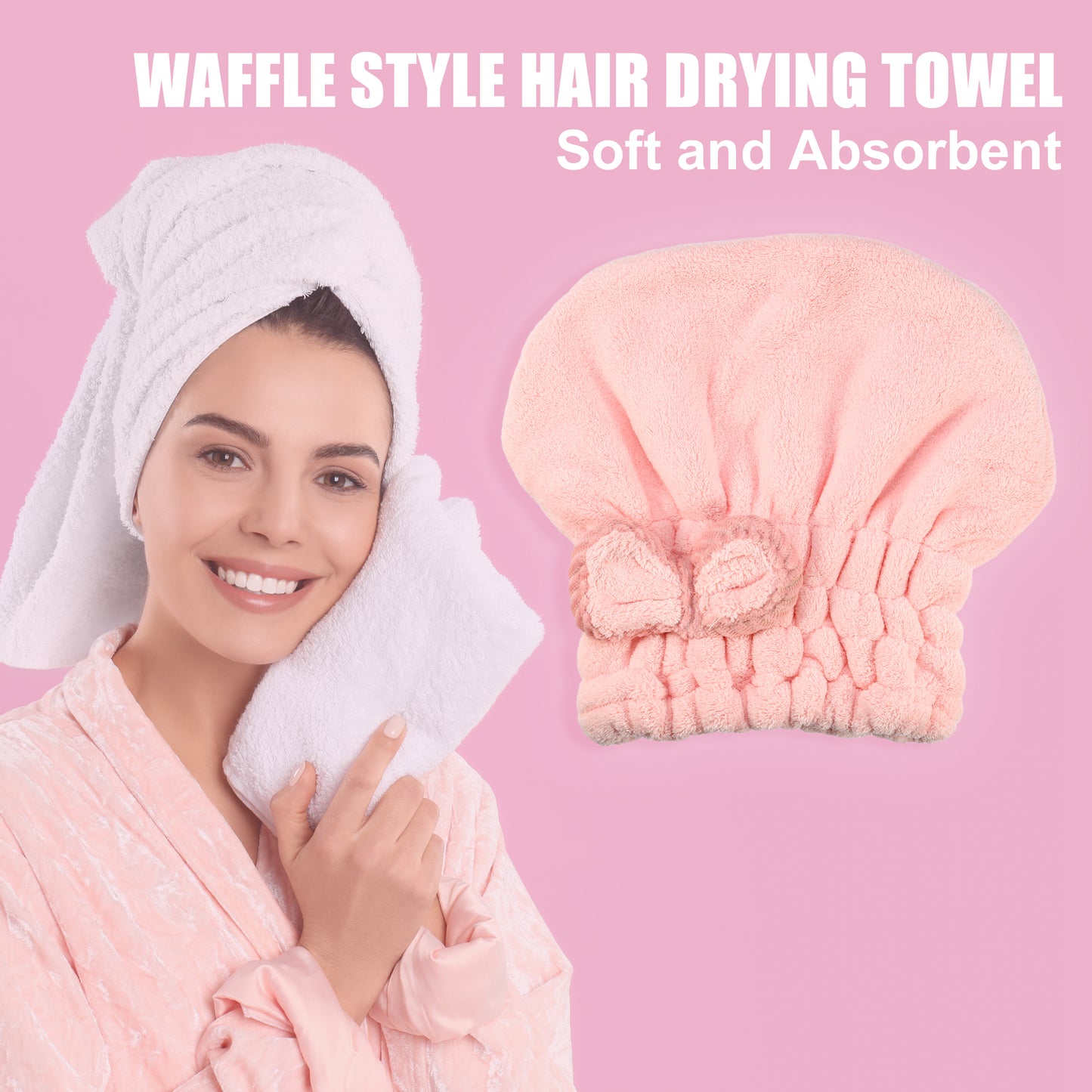 2 Pcs Hair Drying Towel Lightweight Strong Absorbent Towel Dry Cap Pink, Green