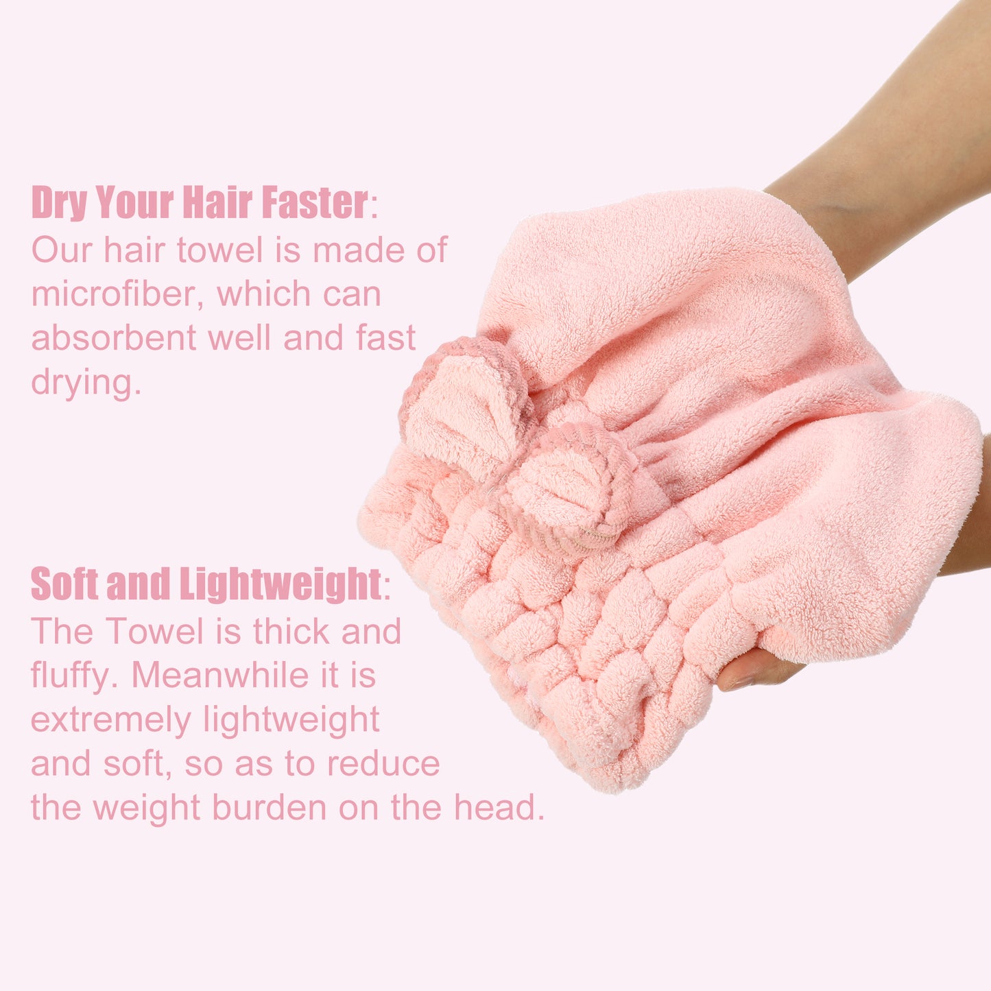 2 Pcs Hair Drying Towel Lightweight Strong Absorbent Towel Dry Cap Pink, Green