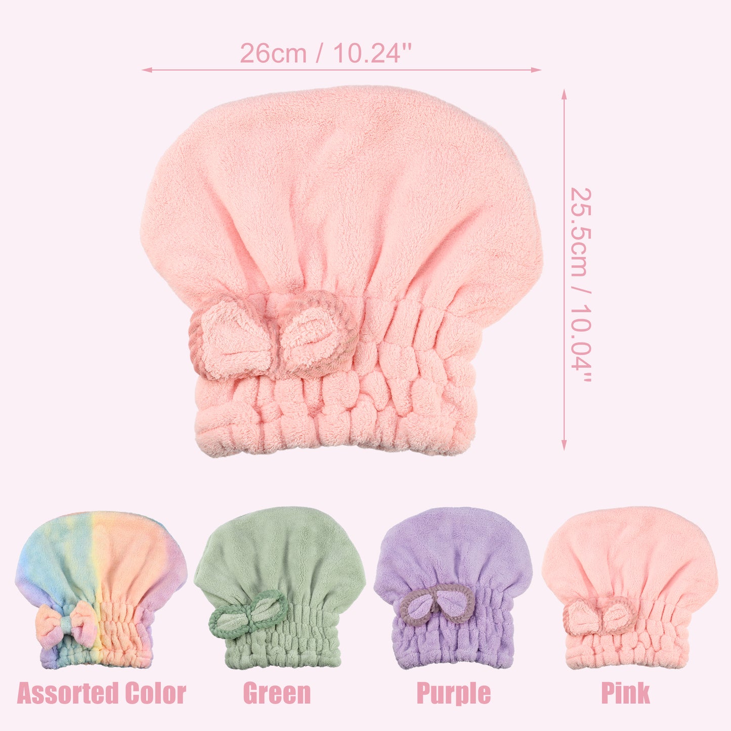 2 Pcs Hair Drying Towel Lightweight Strong Absorbent Towel Dry Cap Pink, Green