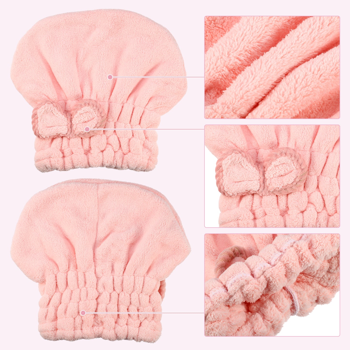 2 Pcs Hair Drying Towel Lightweight Strong Absorbent Towel Dry Cap Pink, Green