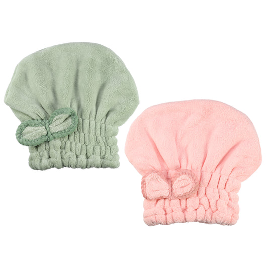 2 Pcs Hair Drying Towel Lightweight Strong Absorbent Towel Dry Cap Pink, Green