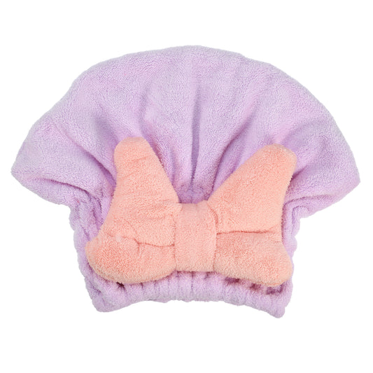 Coral Fleece Hair Drying Towel Big Bow Cute Quick Drying Cap Purple