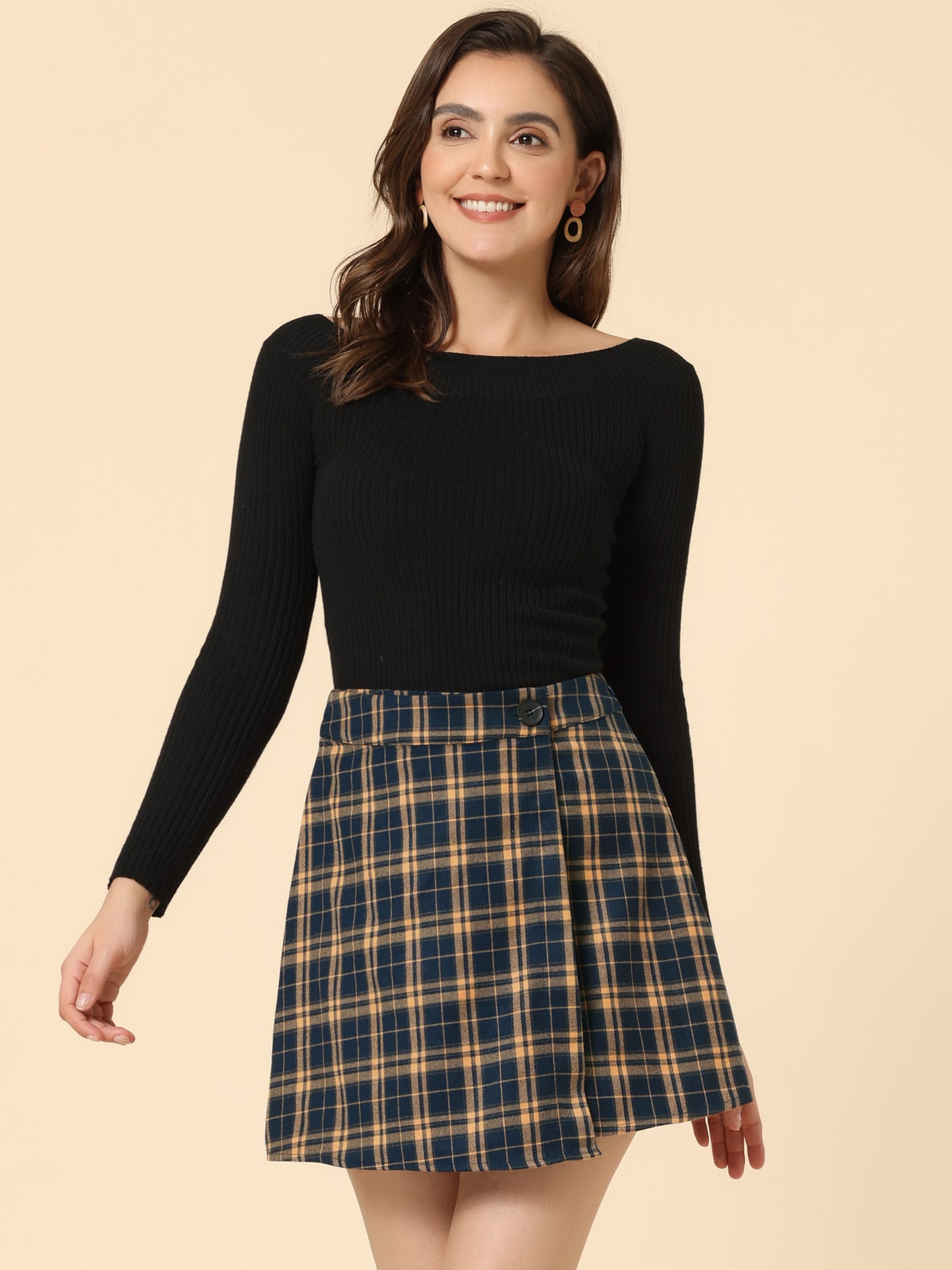 Falda a cuadros para mujer, cintura alta, estilo patinador, capas, corte A, faldas a cuadros