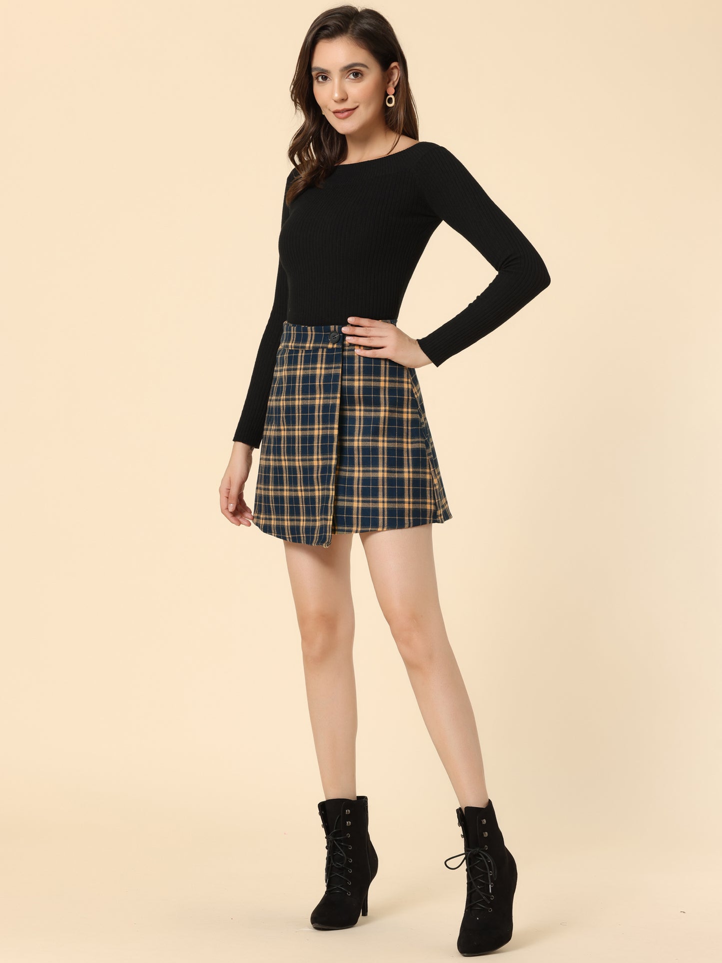 Falda a cuadros para mujer, cintura alta, estilo patinador, capas, corte A, faldas a cuadros