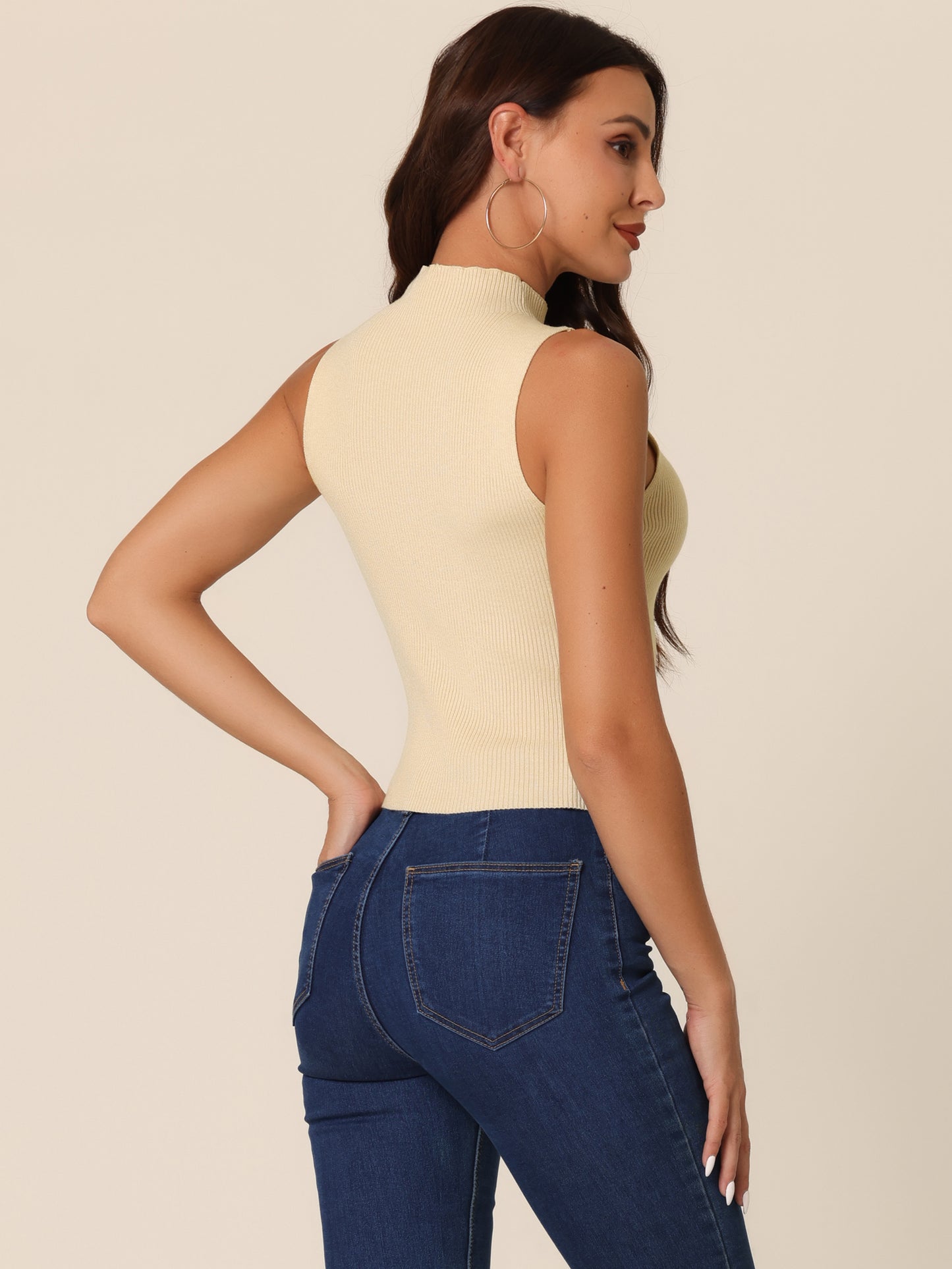 Women's Summer Mock Neck Cami Knit Vest Sleeveless Casual Pullover Tank Top