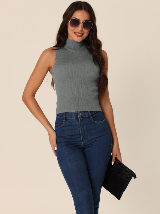 Women's Summer Mock Neck Cami Knit Vest Sleeveless Casual Pullover Tank Top