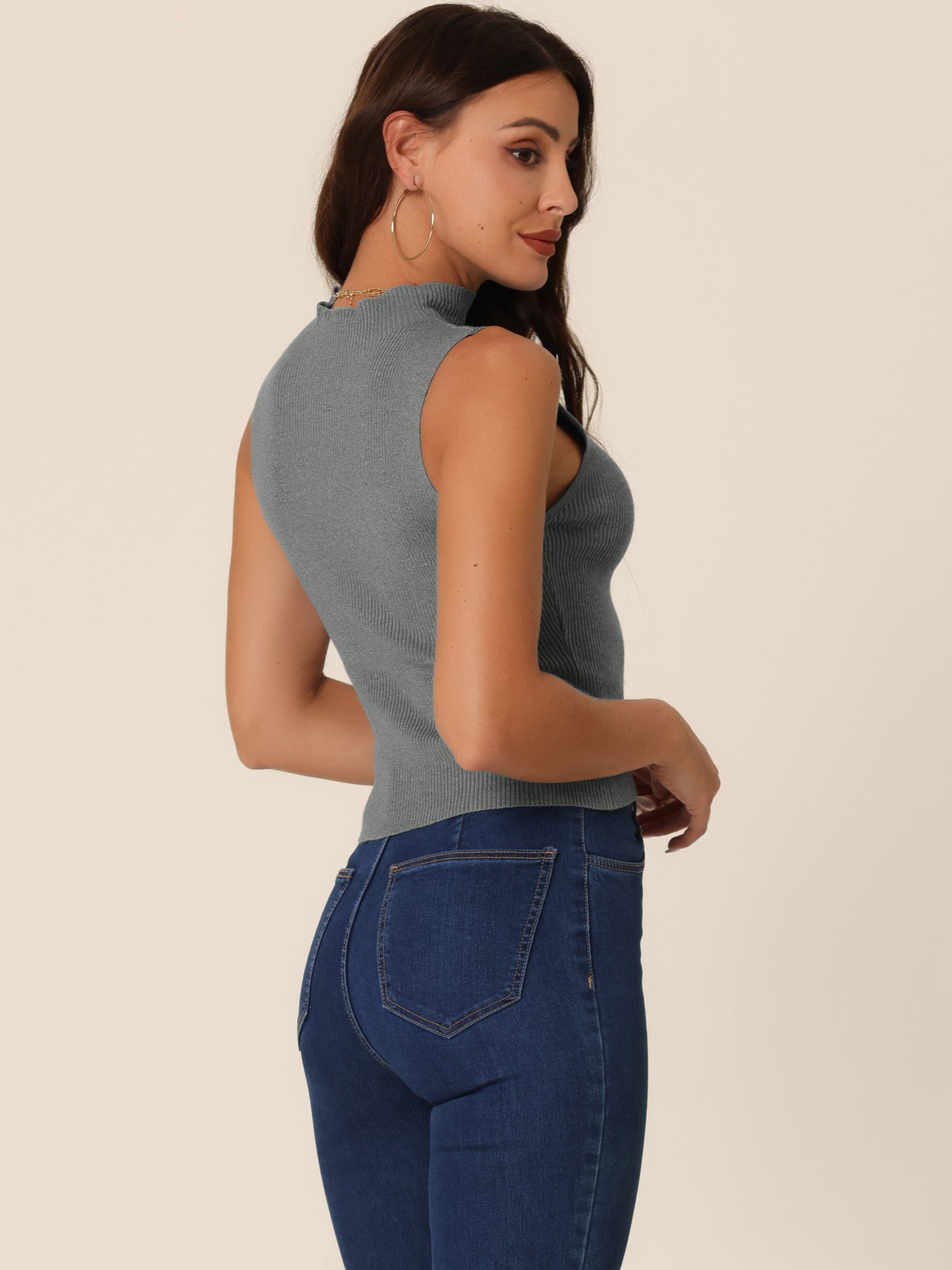 Women's Summer Mock Neck Cami Knit Vest Sleeveless Casual Pullover Tank Top