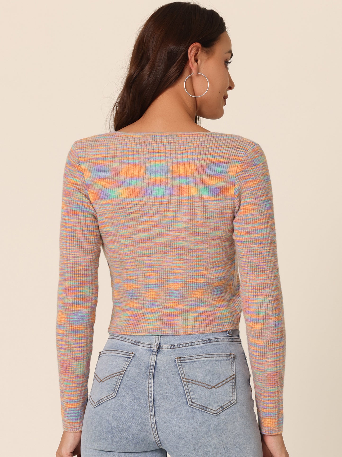 Cárdigan de punto corto para mujer, manga larga, frente abierto, hebilla de mariposa, top informal