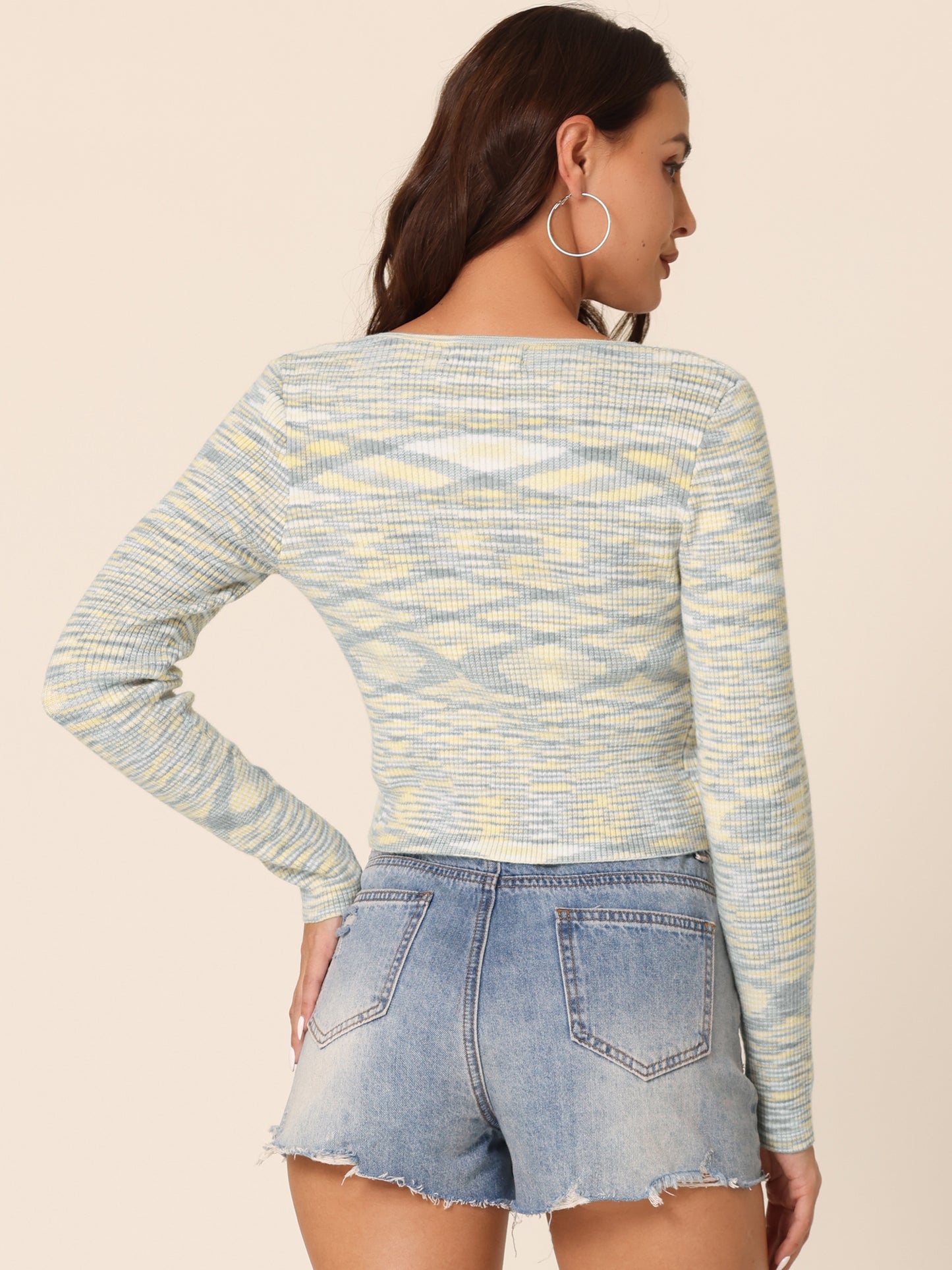 Cárdigan de punto corto para mujer, manga larga, frente abierto, hebilla de mariposa, top informal