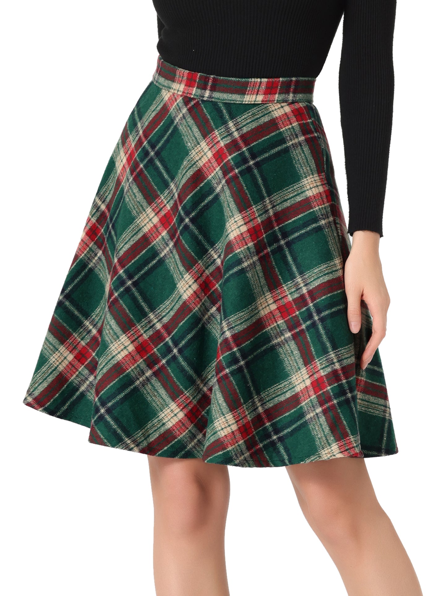 Women's Plaids Tartan Elastic Waist Knee Length A-Line Skirt