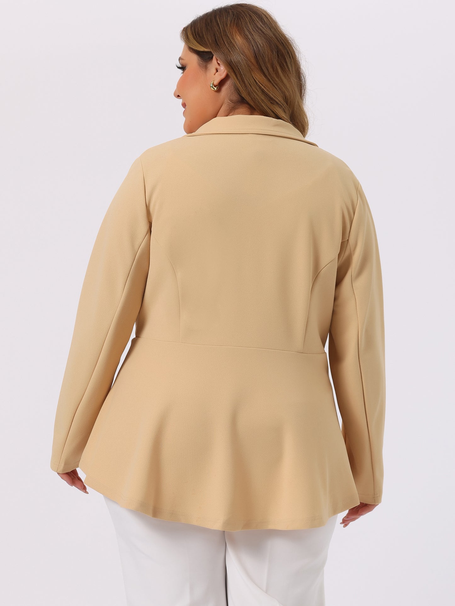 Women's Plus Size Blazer Ruffle V Neck Long Sleeve Notch Panel Button Peplum Work Office Blazers