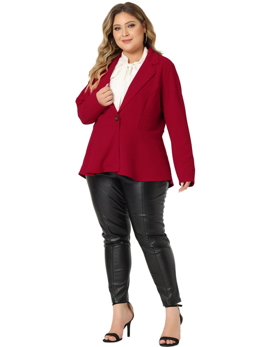 Blazer de talla grande para mujer, con volantes, cuello en V, manga larga, panel con muescas, botones, peplum, para oficina y trabajo