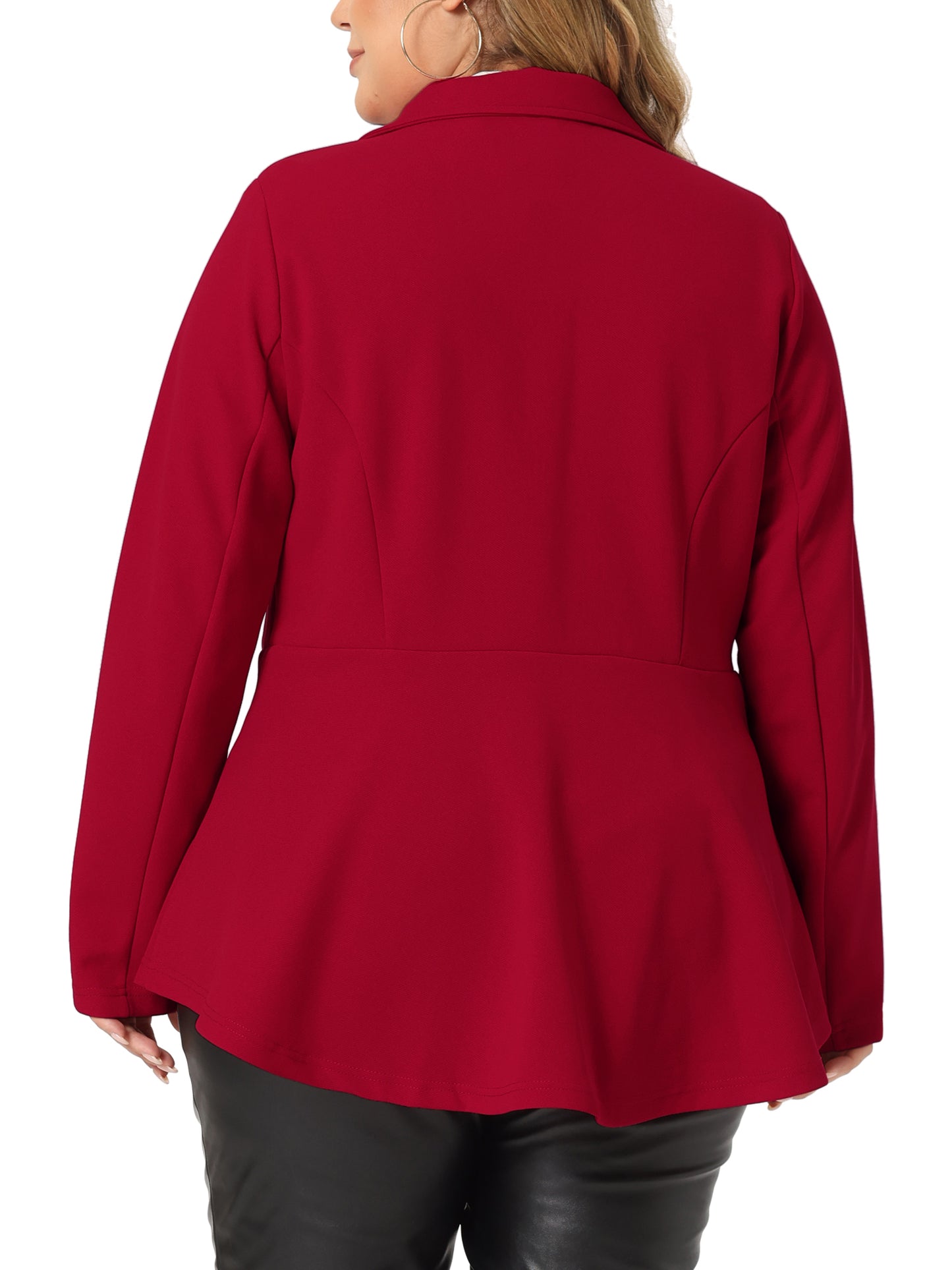 Blazer de talla grande para mujer, con volantes, cuello en V, manga larga, panel con muescas, botones, peplum, para oficina y trabajo