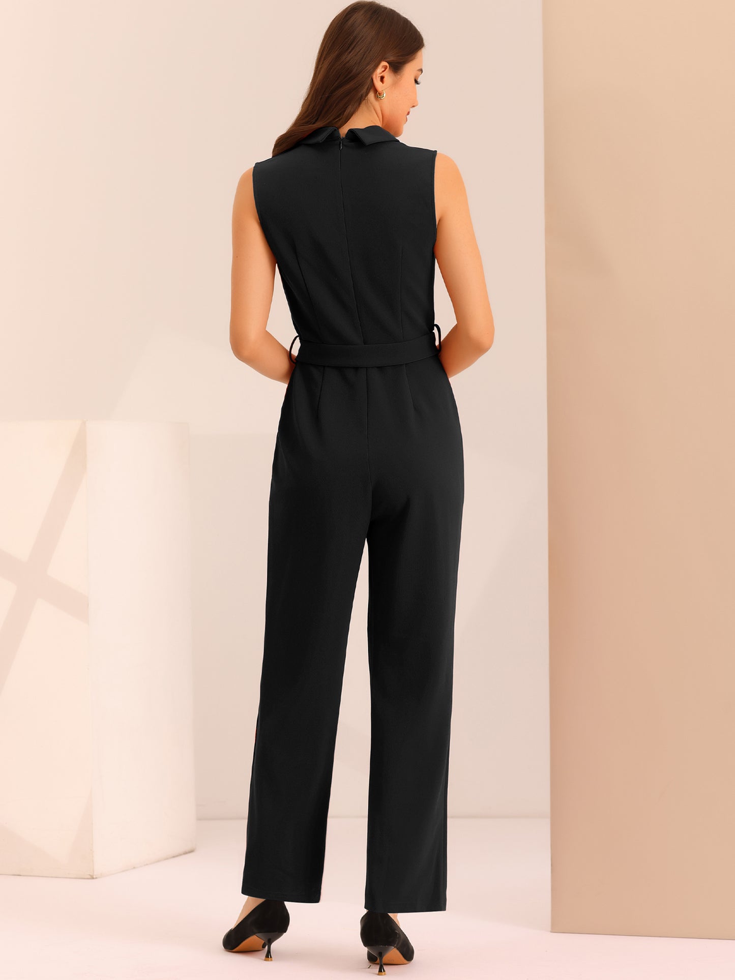 Women's Work Jumpsuit Formal Office Sleeveless Belted Jumpsuits Dressy Romper