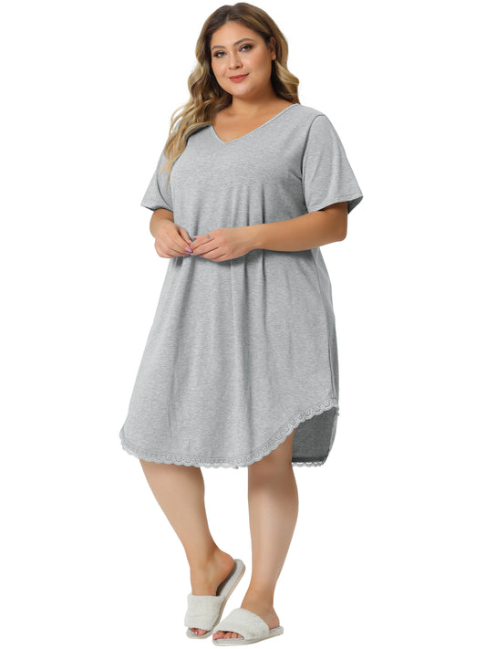 Women Plus Size Nightgowns Short Sleeve Sleepshirts V Neck Pajama Dress