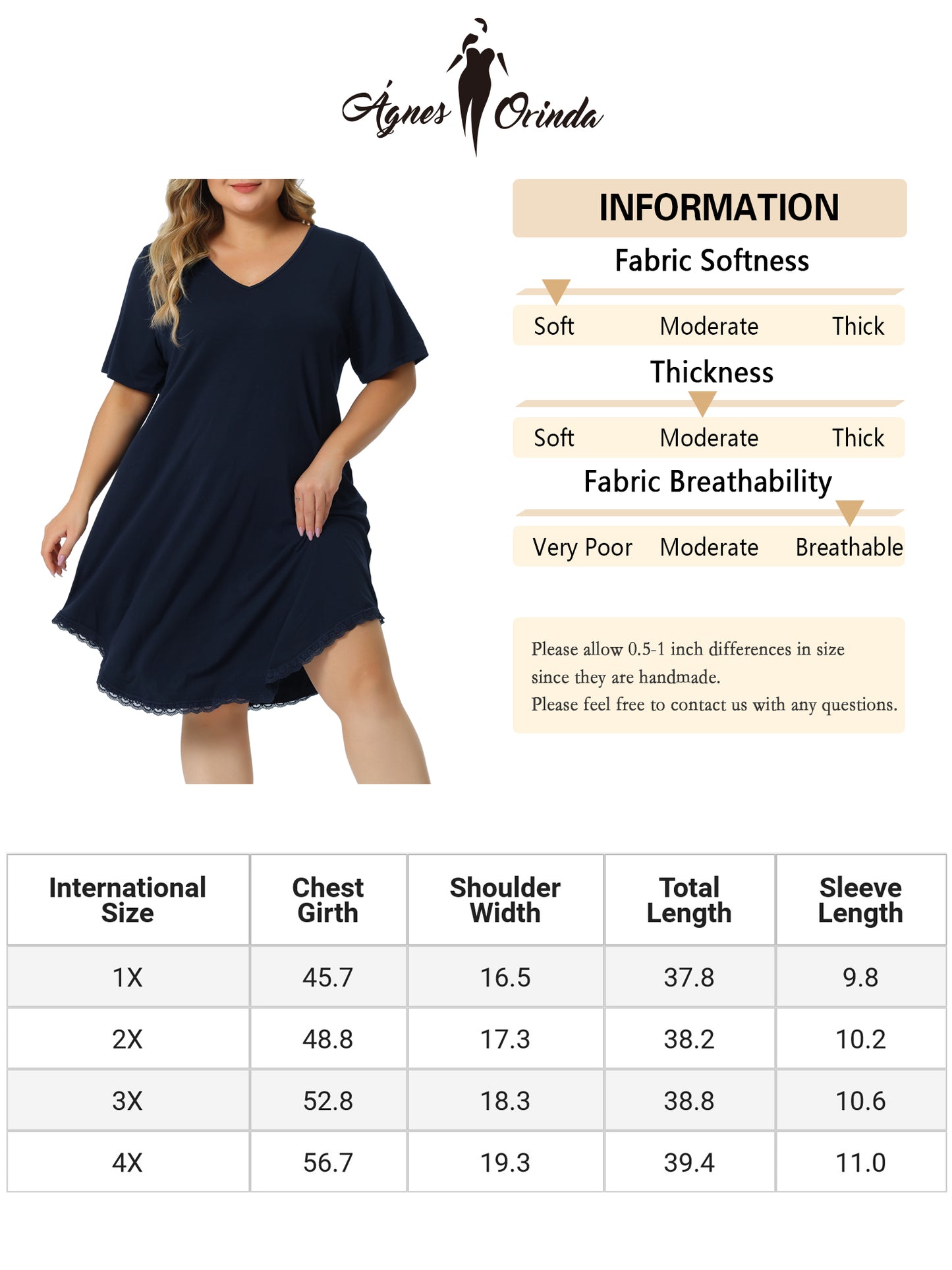 Women Plus Size Nightgowns Short Sleeve Sleepshirts V Neck Pajama Dress