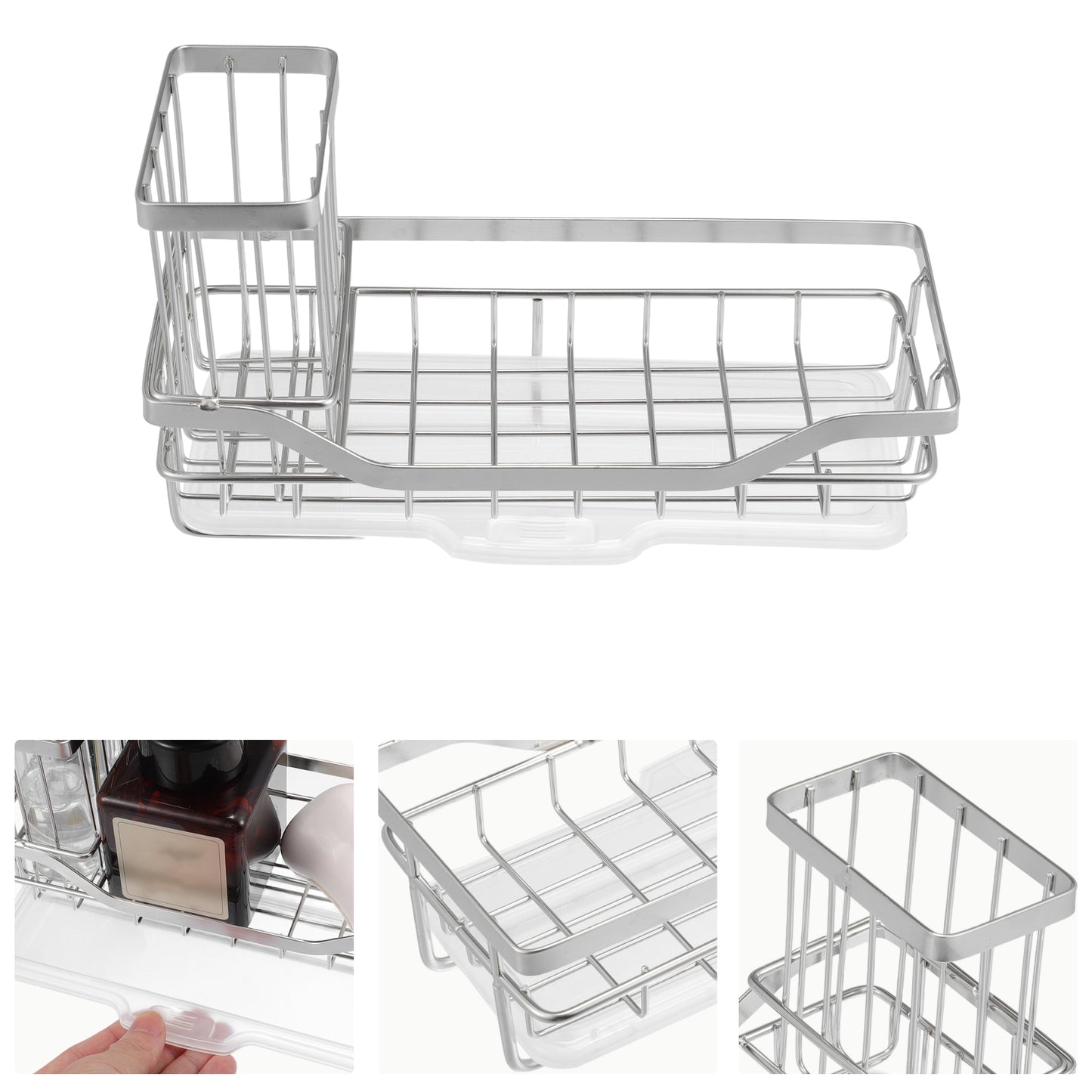 Stainless Steel Sink Caddy Organizer Brush Holder for Bathroom 8.31"x3.58"x2.36" Silver Tone